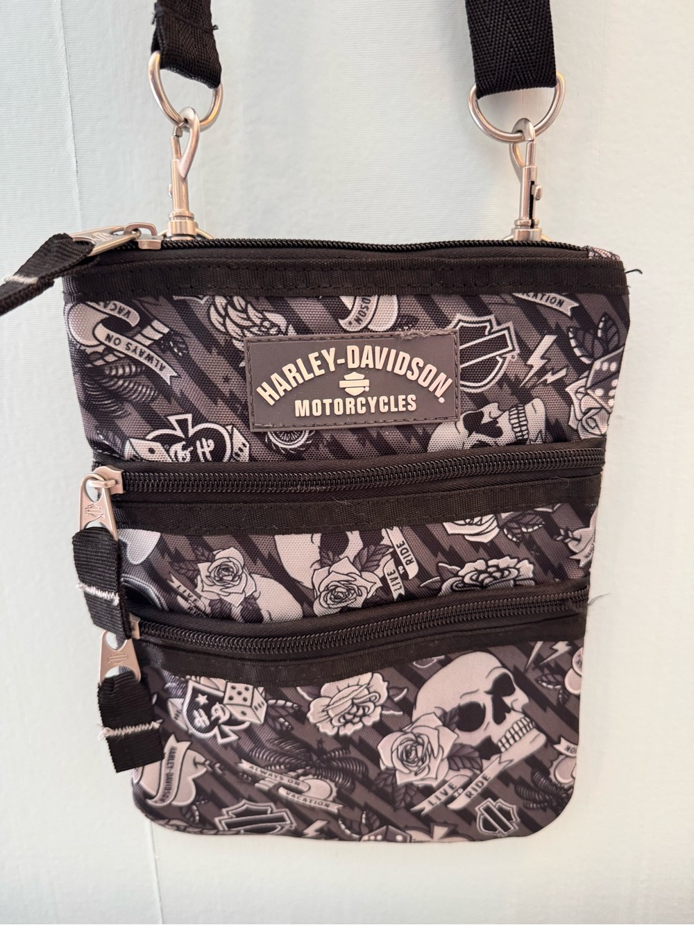 Harley-Davidson Black Gray Tattoo-Print Crossbody Bag